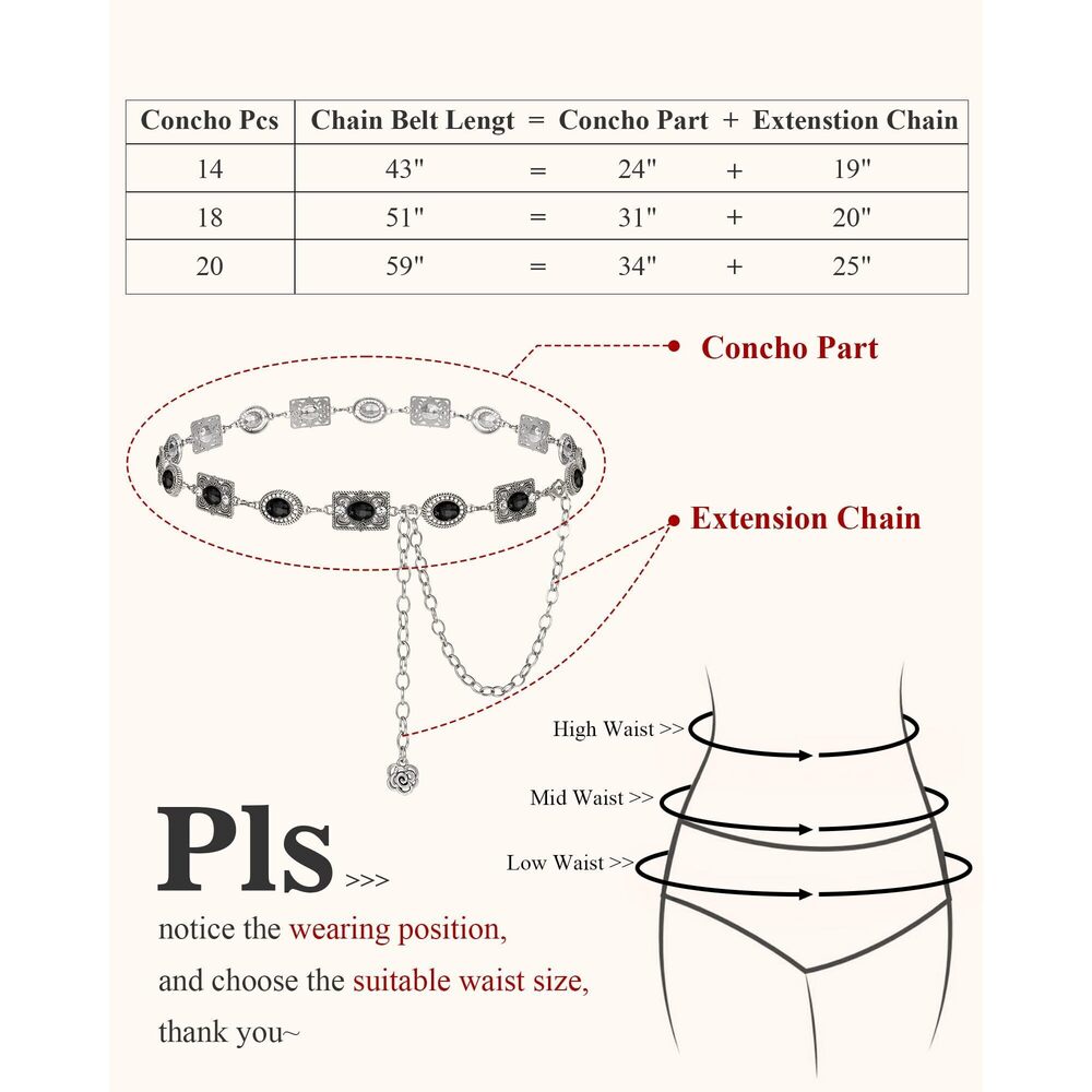 8112 Women Western Concho Chain Belt Vintage Rhinestone Gems Boho Metal - Picture 6 of 6